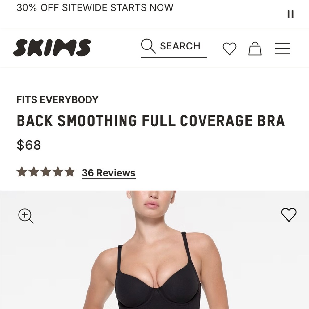SKIMS Black Back Smoothing Bra
